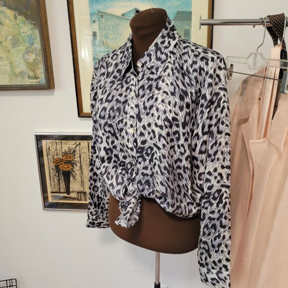 Vintage Silk leopard Print By Jonathan Martin Studio 80's Size L - Picture 2 of 5